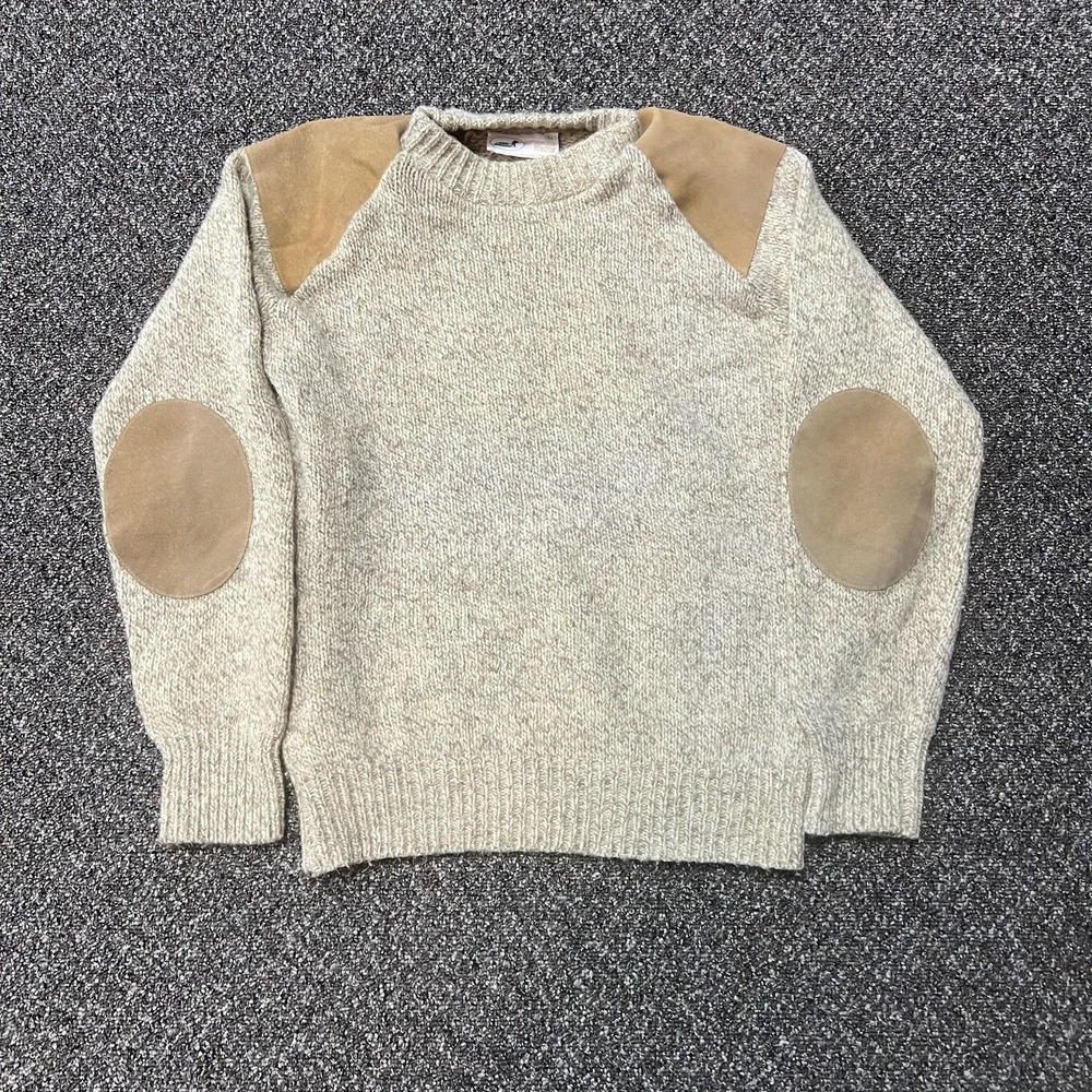 Vintage Winona Knit Sweater Cream Elbow Pads 1970s Minnesota Dressy Size Medium